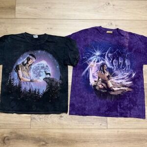 The Mountain Wolf T-Shirt Bundle Vintage Purple Tie Dye & Black Graphic Tee XL L